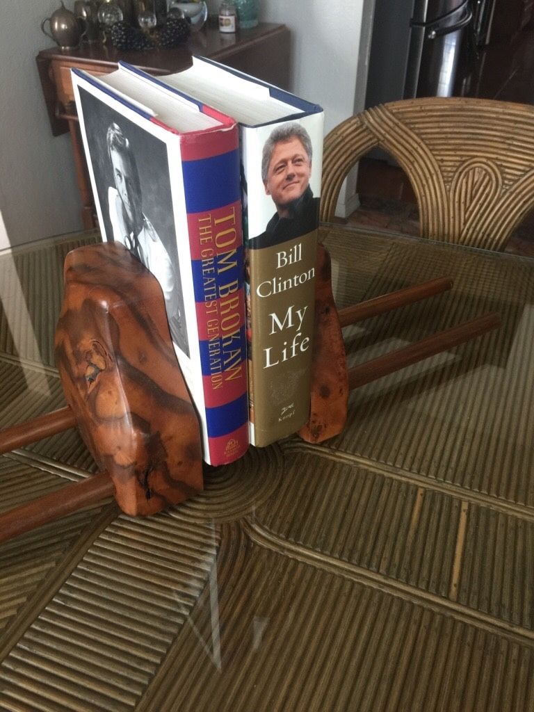 Vintage 1960's Hand Crafted Burl Wood Sliding Book Ends