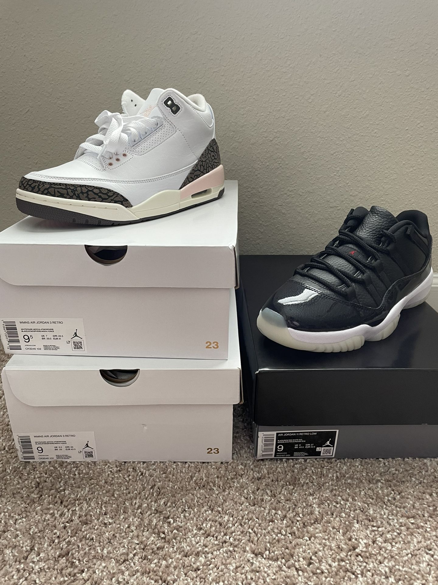 Air Jordan 3 “Dark Mocha”Size:9&9.5 /10.5 AJ 11 “72.10 low Size:M9