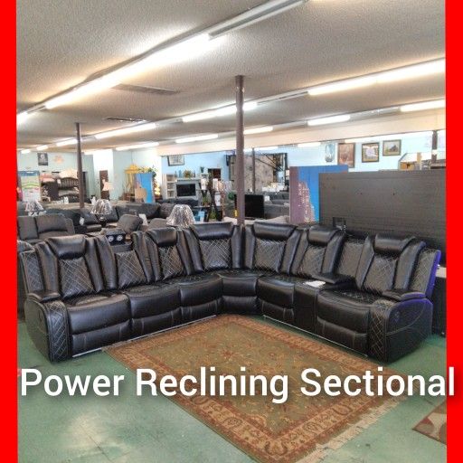 😍 Power Leather Reclining Sectional