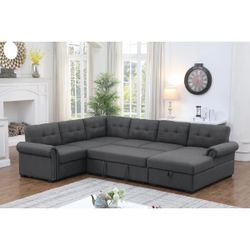 Extended 114” Pull-out Sleeper Sofa Bed Sectional Couch With Storage Chaise 