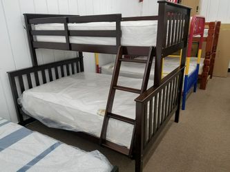 New stock twin full wood java color bunk bed bunkbed with twin and full mattresses special