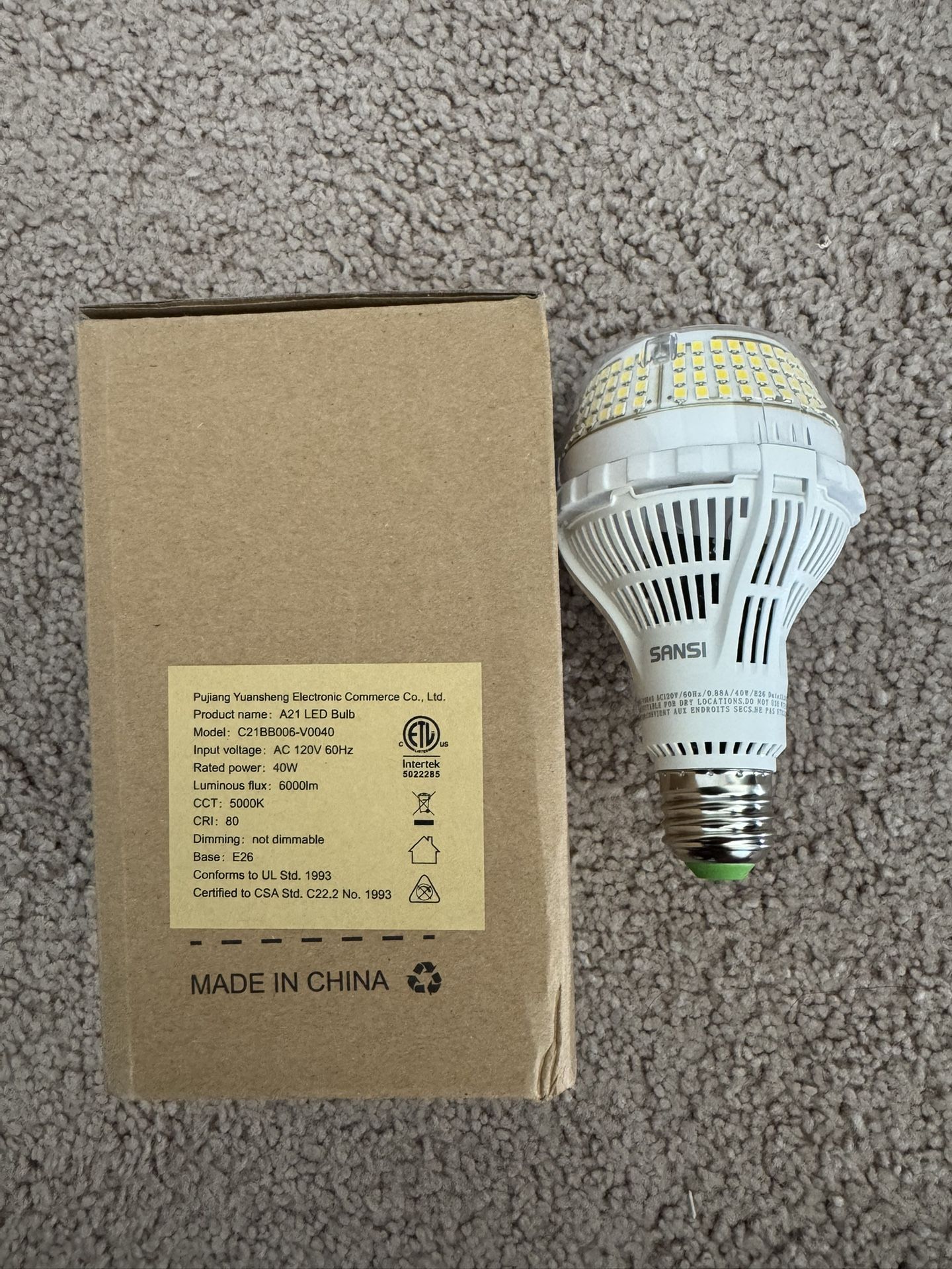 SANSI 400W Equivalent 6000 Lumens Brightest LED Light Bulb, 5000K Daylight E26 A21 Super Bright LED Bulb Non-Dimmable, 22-Year Lifetime, 40W Energy Sa