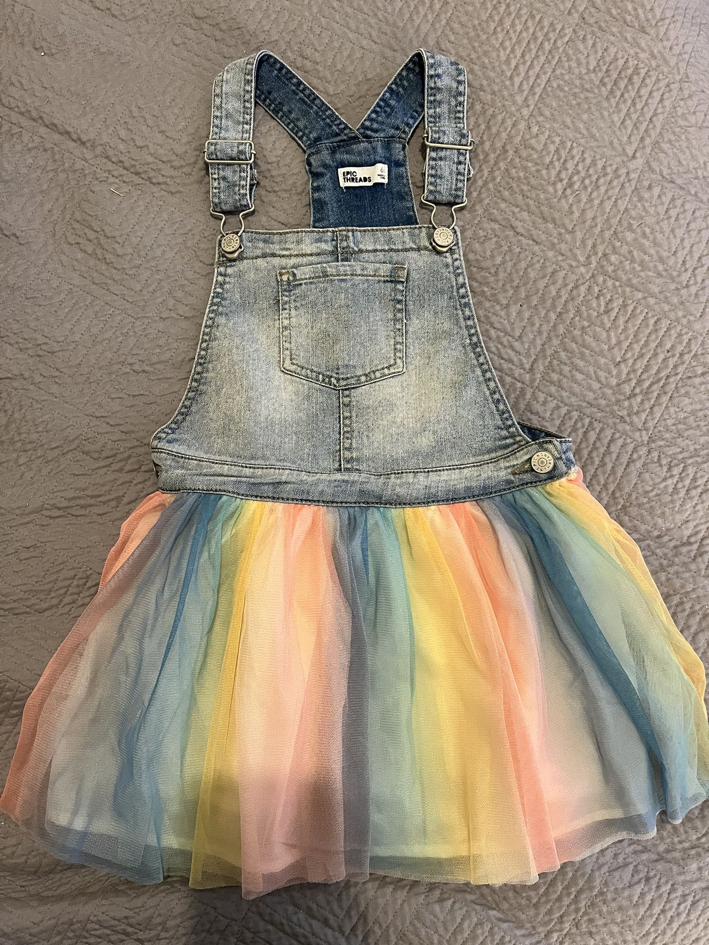 Kids Rainbow Tulle And Denim Overall Skirt Size 6