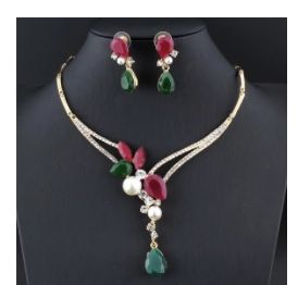 Bridal Drop Necklace And Earring Set New Gold Plated