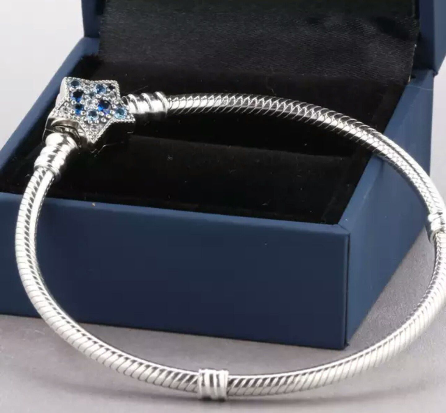 925 Sterling Silver Bead Charm Bracelet Blue Bright Star, DIY Jewelry
