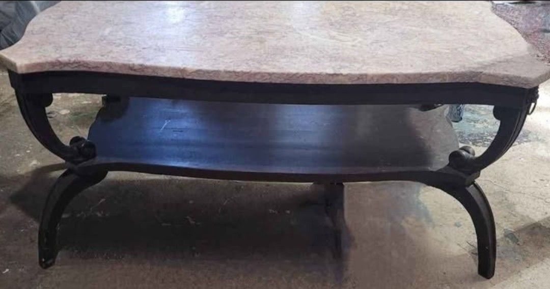 Antique Marble Top Coffee Table And Side Table
