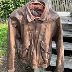 Vintage Brown Leather Bomber Jacket 60-70’s Wonderful Condition!