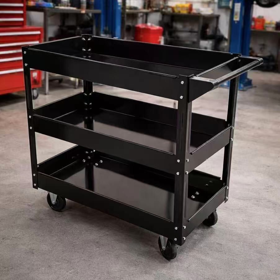 New In Box 30x16x30.5 Inch Tall 3 Tiers Utility Tool Maintenance Push Cart Dolly For Garage Warehouse Mechanic Shop