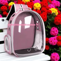Pink- New! Space Capsule Pet Carrier Backpack – For Small Cats & Dogs  Clear Breathable Bubble Window | Airline-Approved | Travel & Hiking Carrier | D