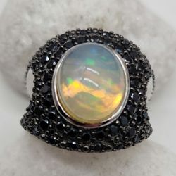 Ethiopian, Welo Opal.  Thai Black Spinel. Ring. 