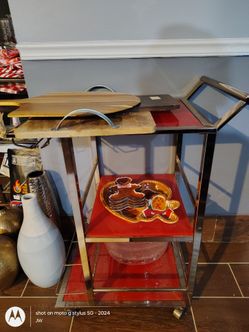 Red glass bar cart