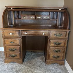 Solid Oak Vintage Roll Top Desk