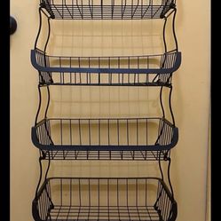 Bed Bath & Beyond 51” Six Tier Black Rolling Metal Wire Basket Storage