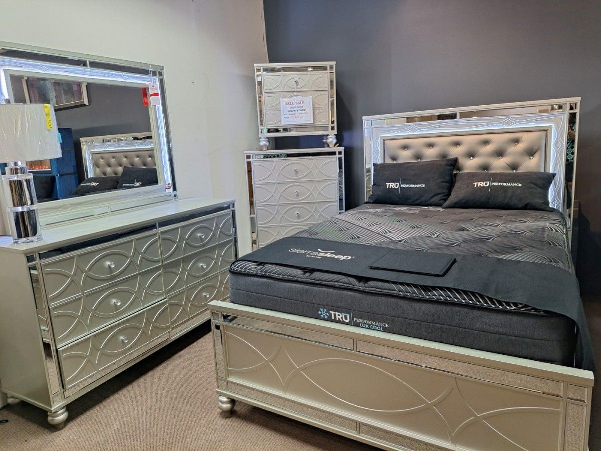 Silver Gunnison Queen LED Panel Bed Special Order Only