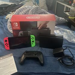 (VERY USED) Nintendo Switch Bundle: Console, Dock, Charger, Original Box, Pro Controller, 250 OBO