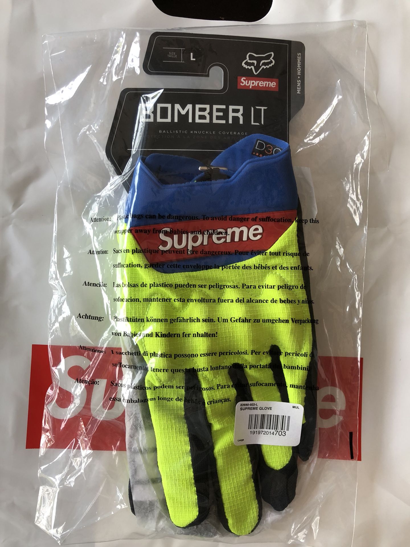 Supreme x Fox Racing Bomber LT Gloves Multicolor Size L