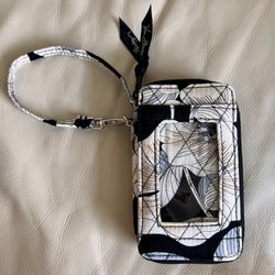Vera Bradley Floral Black and White Wristlet Card Cash ID Wallet 
