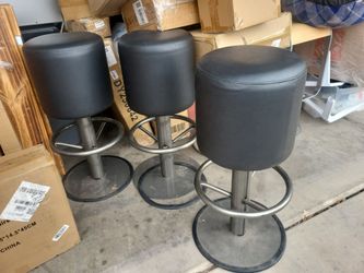 Set of 3 Black Faux Leather Bar Stools