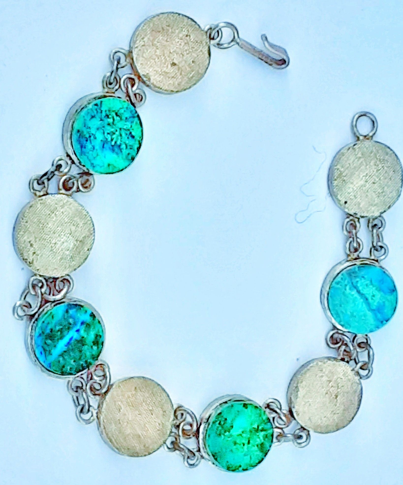 Mid century modern elegant sterling silver and turquoise bracelet