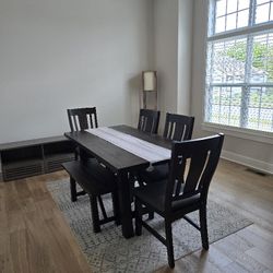 Dining Set for 6 with Bench – Dark Brown – Fair Condition