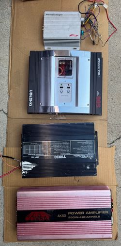 A set of four car amplifiers