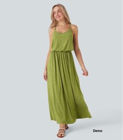 Halara Maxi Flowy Slip Dress with Pockets - Soft Meadow Green (XL)