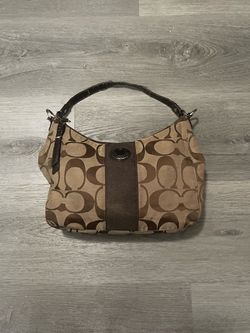 Vintage Coach Womens Jacquard Signature Brown/Tan Shoulder Hobo Bag F19281