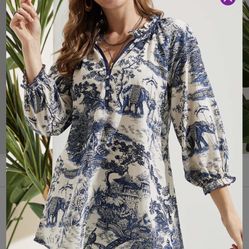 Beautiful Navy Blue & White BRAND NEW Tunic