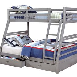 New! Furniture of America Bedroom Twin/Full Bunk Bed, Gray CM-BK588GY-1