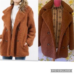 Terracota Double Button Sherpa Coat  Size S Oversized 