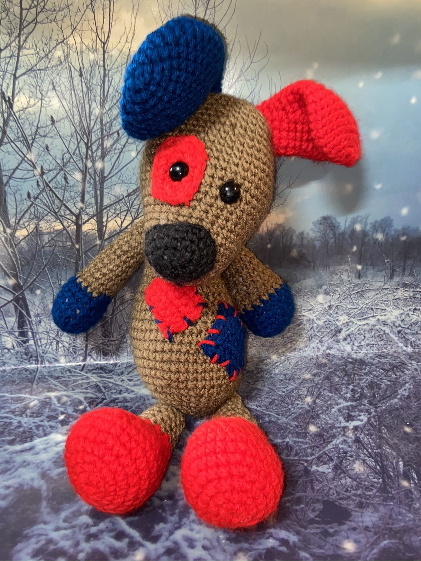 Handmade knit dog 14” plush