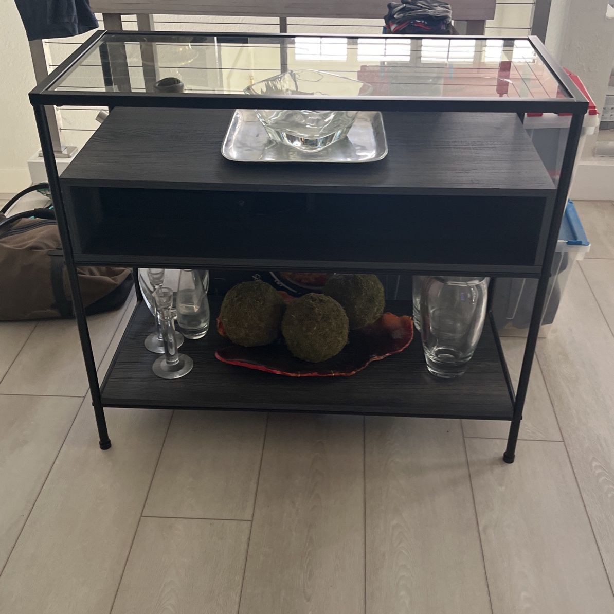 Black TV/Console Table With Glass Top Insert