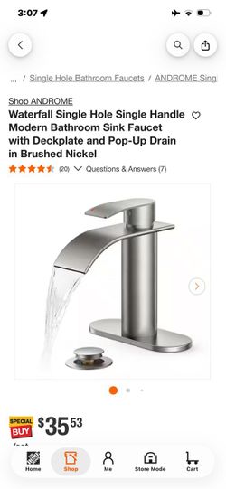 ANDROME Waterfall Single Handle Bathroom Faucet Brushed Nickel