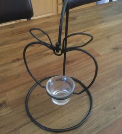 Iron Apple candle holder, three red pillar candles