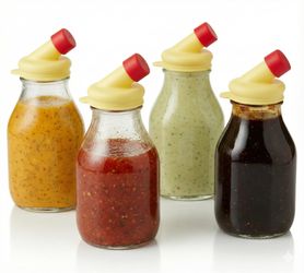 Kitchentoolz 16oz Salad Dressing Shaker Bottle – Glass Bottle Salad Dressing Dispenser Container With Tamper-Proof Lid – 4 Pack
