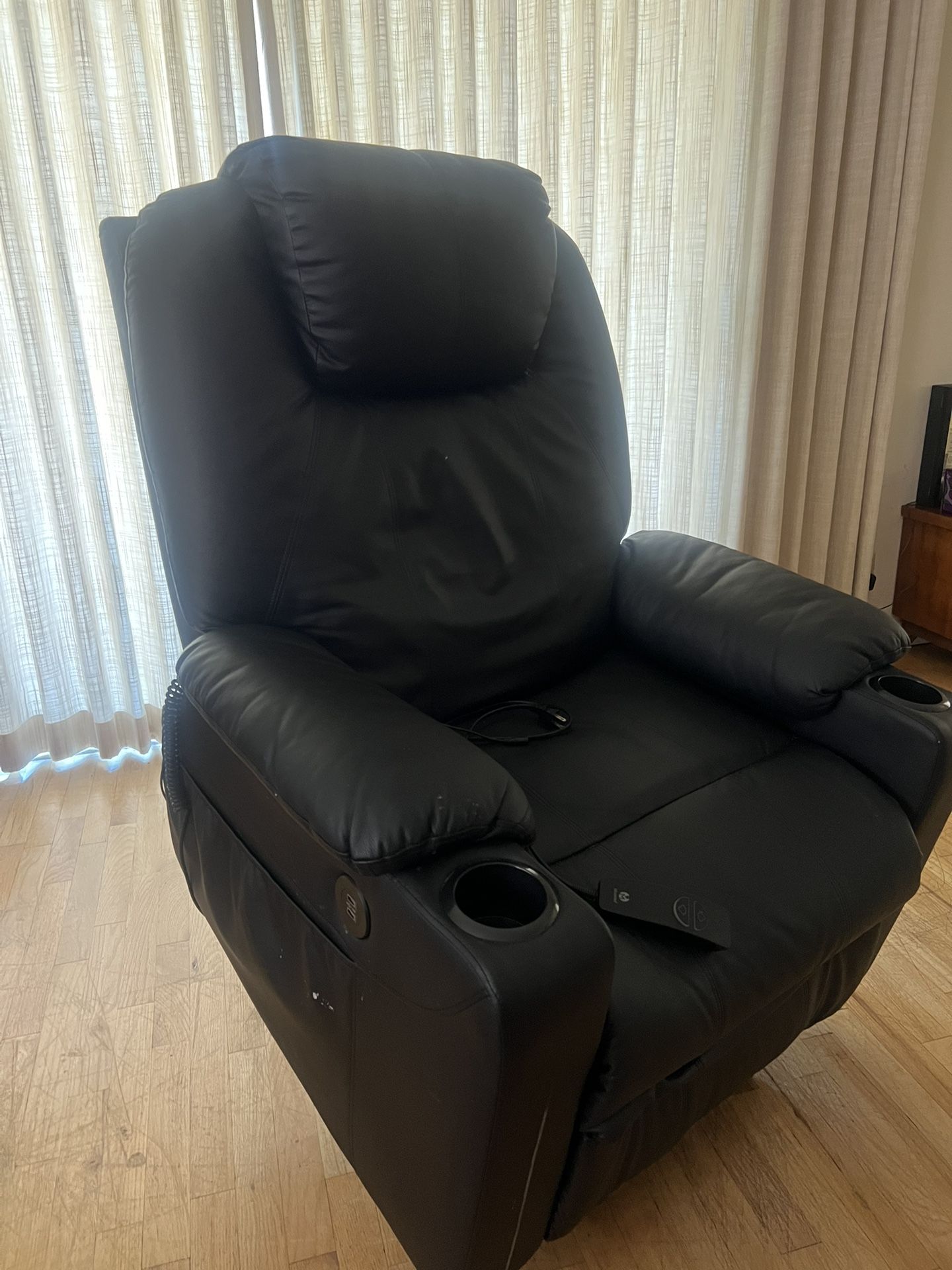 Black Leather Recliner with Remote