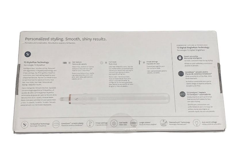 New T3 SinglePass StlyePlus 1Inch Algorithmic Straightening & Styling Iron 9 Heat Mod77590 / 20 Set