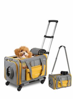 Pawinner Pet Carrier with Wheels, 17.7" x 13" x 13" Airline Approved Cat Carrier for Pets up to 20lbs, Newly Designed Rolling Travel Bag with Telescop