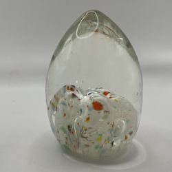 Murano style art glass egg shaped paperweight with multicolor lava & bubbles