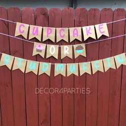 Cupcake Or Stud Muffin Gender Reveal Banner