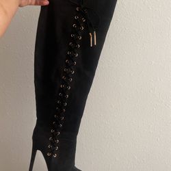 Thigh High Black Heeled Boots