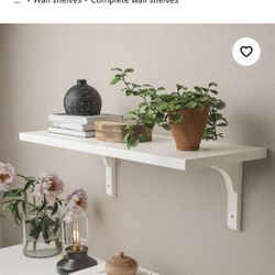 Brand New IKEA White Wall Shelf Whit 2 Wood Brackets 