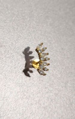 Yellow Gold Plated 925 sterling silver CZ Flat Back Earring, Stud Earring, Cartilage Earring 