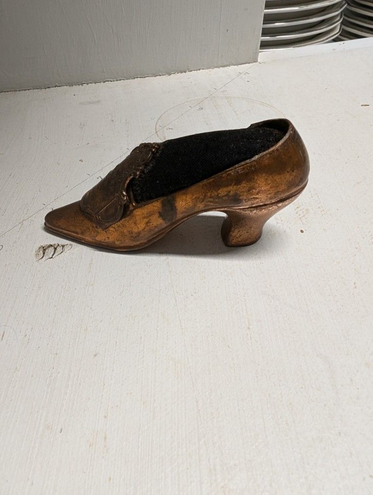 Antique High Heel Shoe Metal Pin Cushion