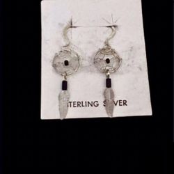 Sterling Silver Onyx Dreamcatcher Fashion Earrings 