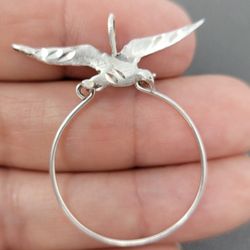 Vintage 925 Sterling Silver Flying Bird Charm Holder 