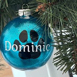 Furry & Festive Personalized Glitter Pet Ornaments - Teal