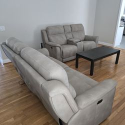 Next-Gen DuraPella Performance Fabric Dual Power Reclining 2 Person Sofa and Loveseat w/ Console