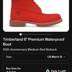 all red Timberlands with brown bottom size 13