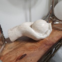 Carved Marble Hand Holding Sphere - 18" Decorative Sculpture